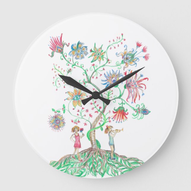 Whimsical Floral Tree  Large Clock (Front)