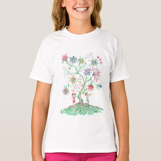 Whimsical Floral Tree  T-Shirt (Front)