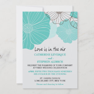 Whimsical Floral Turquoise, Teal Flower Wedding Invitation