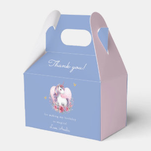 Whimsical Floral Unicorn Blue Birthday Favour Box