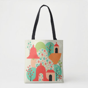 Whimsical Floral Village Tote Bag