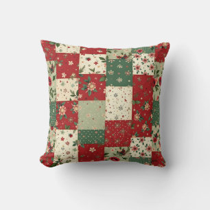 Whimsical Floral Vintage Christmas Quilt Pattern Cushion