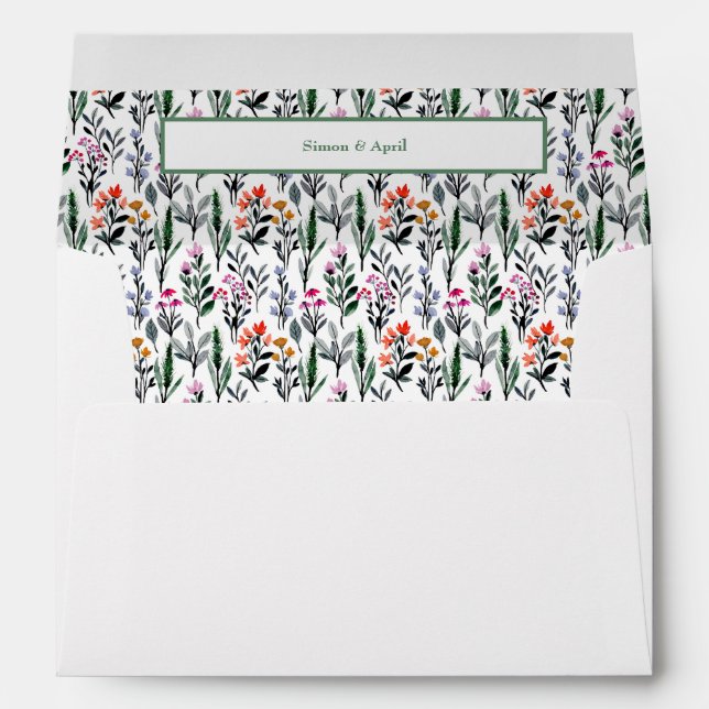 Whimsical Floral Watercolor Wedding Envelope (Back (Bottom))