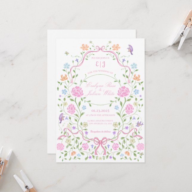 Whimsical Floral Wedding Invitation  (Front/Back In Situ)