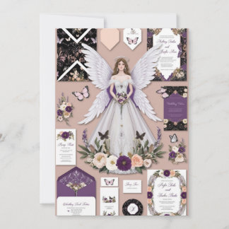 Whimsical Floral Wedding Invitation Set with Angel