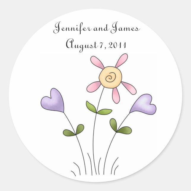 Whimsical Floral Wedding Sticker (Front)