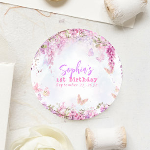 Whimsical Floral Wisteria Butterfly Birthday Classic Round Sticker