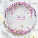 Whimsical Floral Wisteria Butterfly Kids Birthday Paper Plate<br><div class="desc">Design features pastel colours like lavender,  mint,  and baby pink,  adorned with gentle wisteria flowers and playful butterflies. This simple yet enchanting design is perfect for a joyful birthday celebration like 1st birthday,  7th birthday and more.</div>