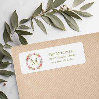 Whimsical Floral Wreath Monogram Return Address