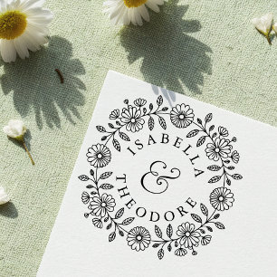 Whimsical Floral Wreath Self-Inking Couple's Stamp