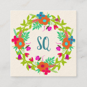 Whimsical Floral Wreath Square Business Card