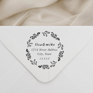 Whimsical Floral Wreath Wedding Return Address Rubber Stamp
