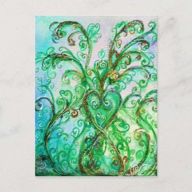 WHIMSICAL FLOURISHES bright green blue white Postcard (Front)
