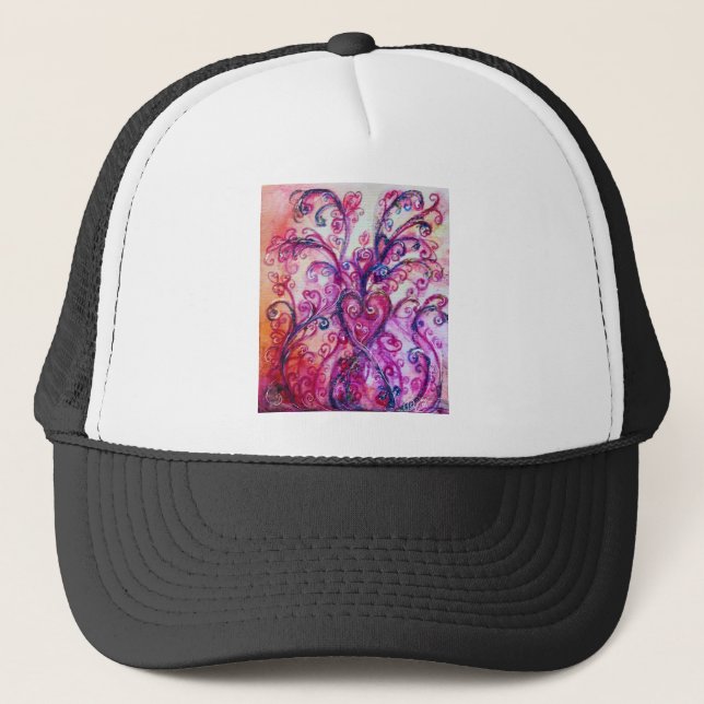 WHIMSICAL FLOURISHES bright pink purple white Trucker Hat (Front)
