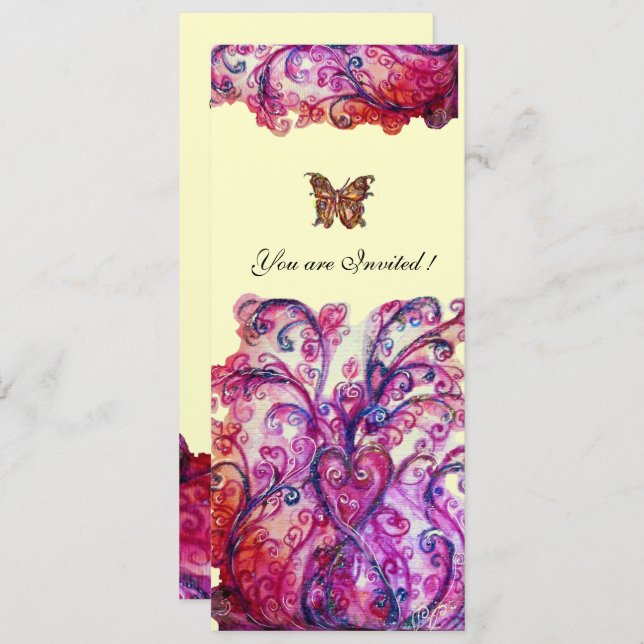 WHIMSICAL FLOURISHES bright red pink purple silver Invitation (Front/Back)