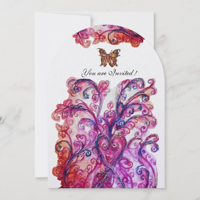 WHIMSICAL FLOURISHES bright red pink purple white Invitation (Front)