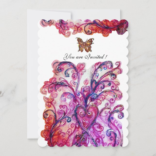 WHIMSICAL FLOURISHES bright red pink purple white Invitation (Front)