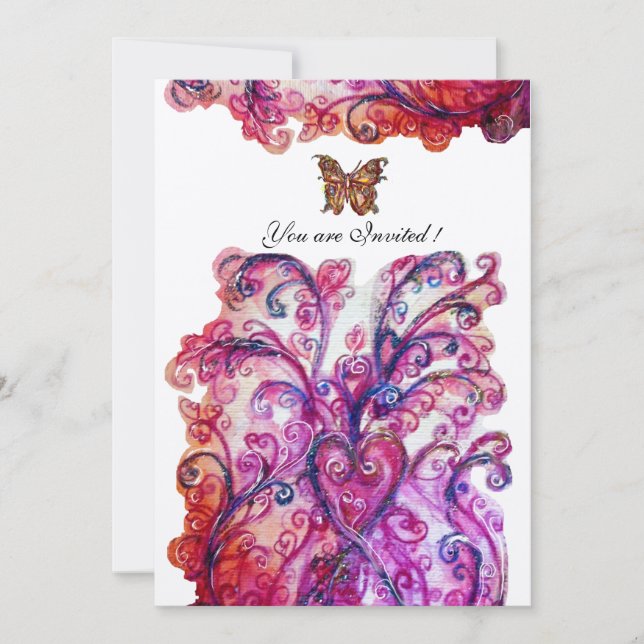 WHIMSICAL FLOURISHES bright red pink purple White Invitation (Front)