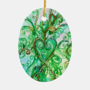 WHIMSICAL FLOURISHES HEART bright pink blue green Ceramic Tree Decoration