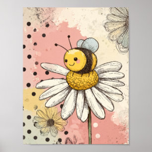 Whimsical Flower and Bee – Cozy Floral (1) Poster