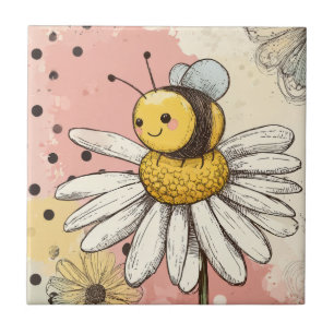Whimsical Flower and Bee – Cozy Floral (1) Tile