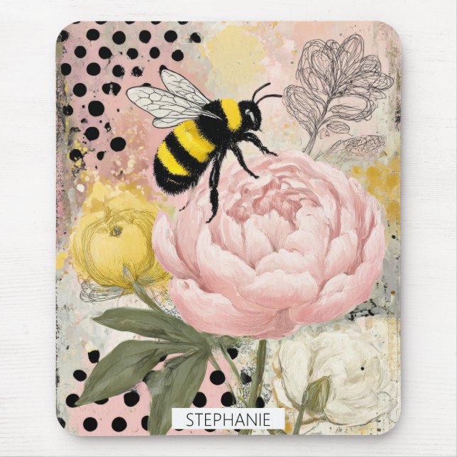 Whimsical Flower and Bee – Cozy Floral (2) Mouse Pad (Front)