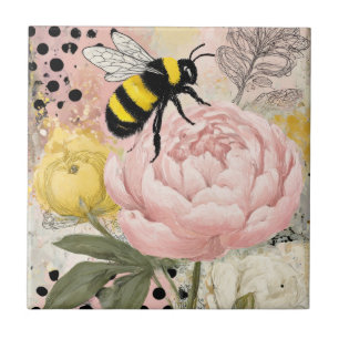 Whimsical Flower and Bee – Cozy Floral (2) Tile