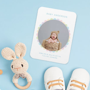 Whimsical Flower Baby Photo Birth Announcement Magnet