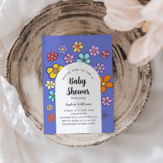 Whimsical Flower Baby Shower – Peach & Pastel  Invitation