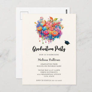 Whimsical Flower Bouquet Graduation Invitation Postcard