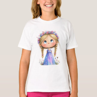 Whimsical Flower Crown Girl Cute Kids Art T-Shirt