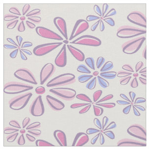 Whimsical Flower Doodle Pattern Soft Purple Pink Fabric