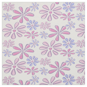 Whimsical Flower Doodle Soft Purple Blue Pink  Fabric