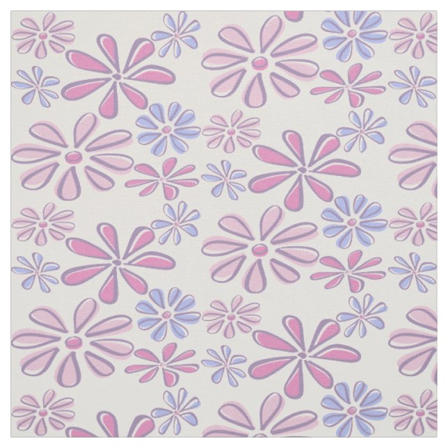 Whimsical Flower Doodle Soft Purple Blue Pink  Fabric (Swatch)