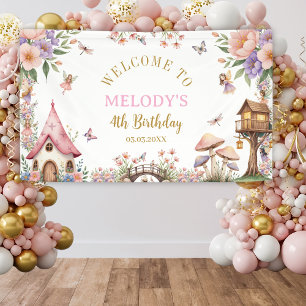 Whimsical Flower Fairy 4th birthday Banner