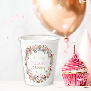 Whimsical flower fairy garden 2nd birthday paper cups