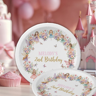 Whimsical flower fairy garden 2nd birthday paper plate