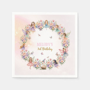 Whimsical flower fairy garden 3rd birthday napkin