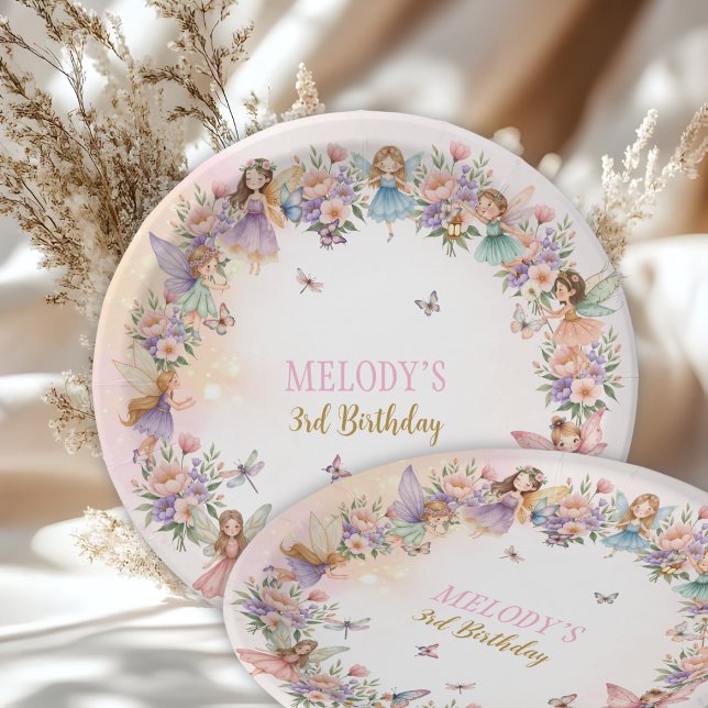 Whimsical flower fairy garden 3rd birthday  paper plate (Creator Uploaded)