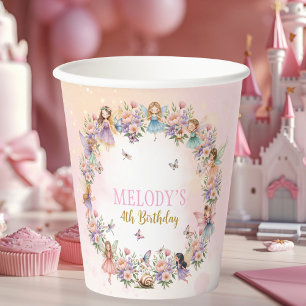 Whimsical flower fairy garden 4th birthday  paper cups