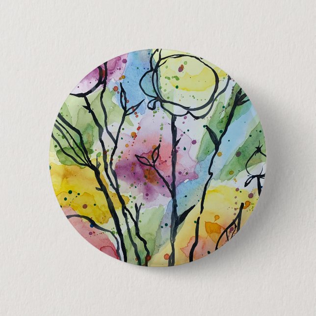 whimsical flower garden 6 cm round badge (Front)