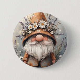 Whimsical Flower Gnome: Adorable Watercolor Art 6 Cm Round Badge