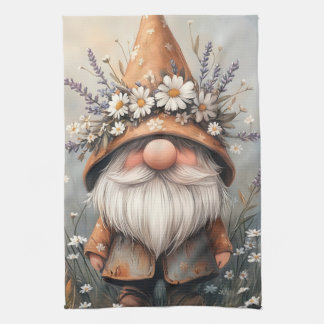 Whimsical Flower Gnome: Adorable Watercolor Art Tea Towel