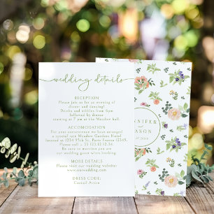 Whimsical Flower Greenery Wedding Details Card