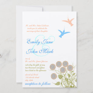 Whimsical Flower & Humming Bird Wedding Invitation
