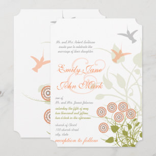 Whimsical Flower & Humming Bird Wedding Invitation
