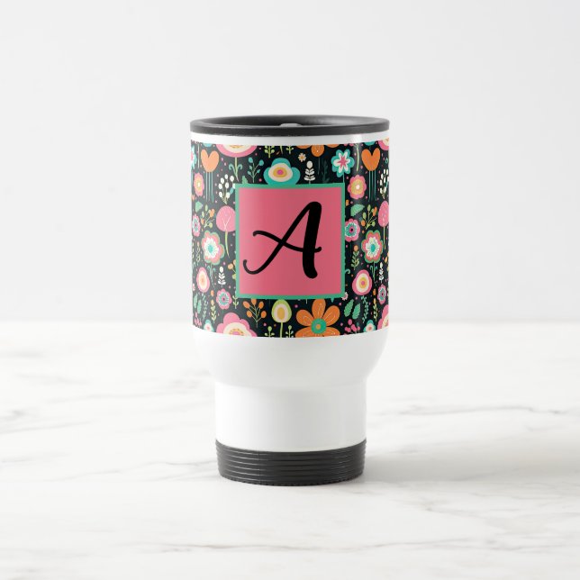 Whimsical Flower Patch on Black Mug (Center)