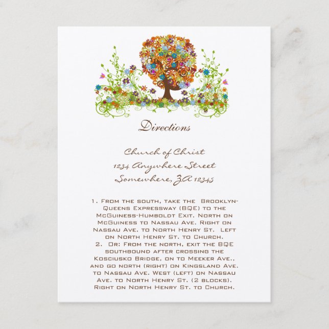 Whimsical Flower Tree Wedding Direction Cards (Front)