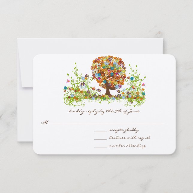 Whimsical Flower Tree Wedding Response Cards (Front)