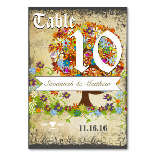 Whimsical Flower Tree Wedding Table Number